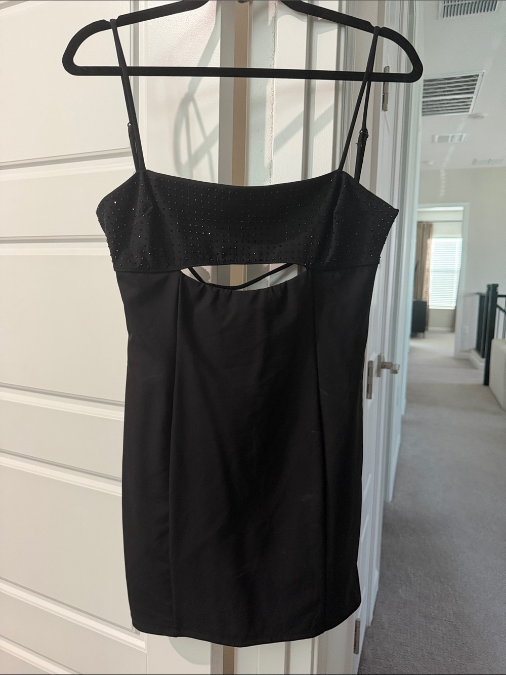White Fox Boutique Black Rhinestone-Detail Cutout Mini Dress